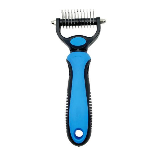 Pet Grooming Rake, Dual-Sided Stainless Steel Blades, Pet Deshedding And Dematting Brush, Undercoat Rake for Dogs Cats Thick Coats Detangling