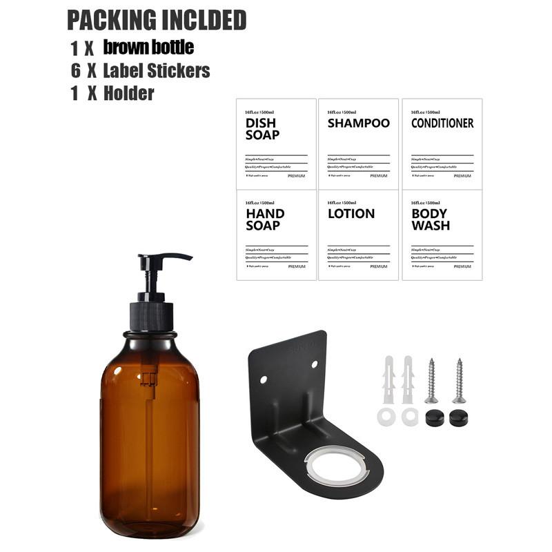 Dispenser de săpun lichid de 500 ml Balsam șampon gol reîncărcat Recipient pentru spălarea corpului cu etichetă/raft/tavă pentru baie, bucătărie