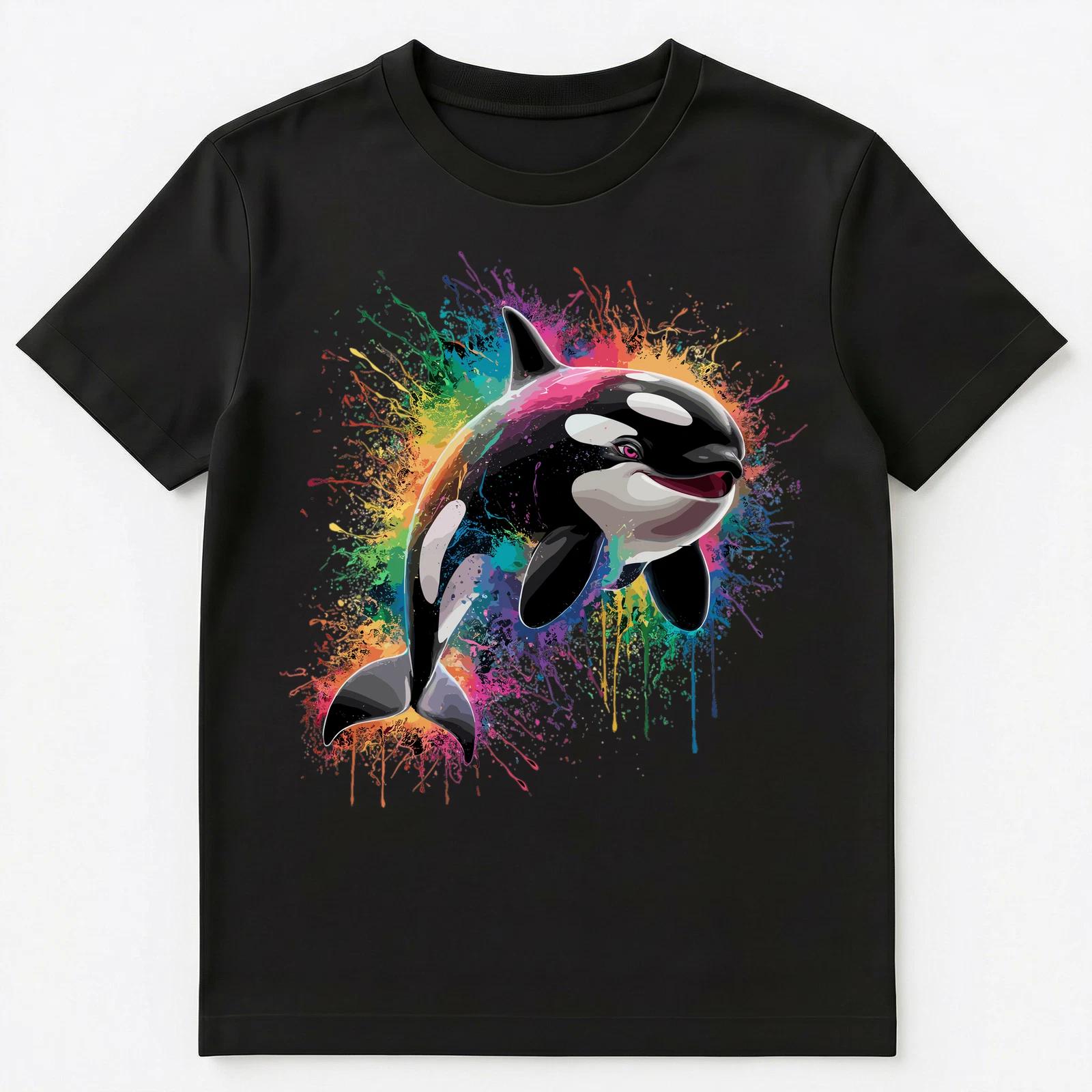 

Colorful Paint Splash Orca Art Graphic Unisex T-Shirt 4XL