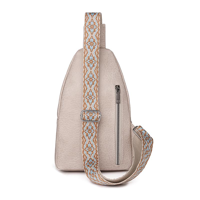 Women's Leather Chest Bag Solid Color Crossbody Bag Stitching Waist Bag Colorful Shoulder Straps