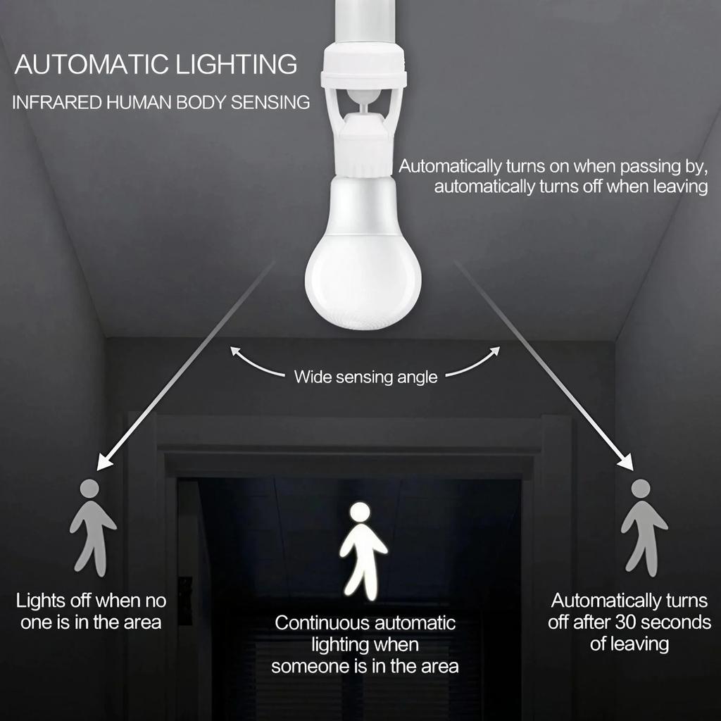 E27 LED Lamp Holder Adjustable Infrared Sensor Light Control Time Delay Switch Smart Home Lighting Fixture