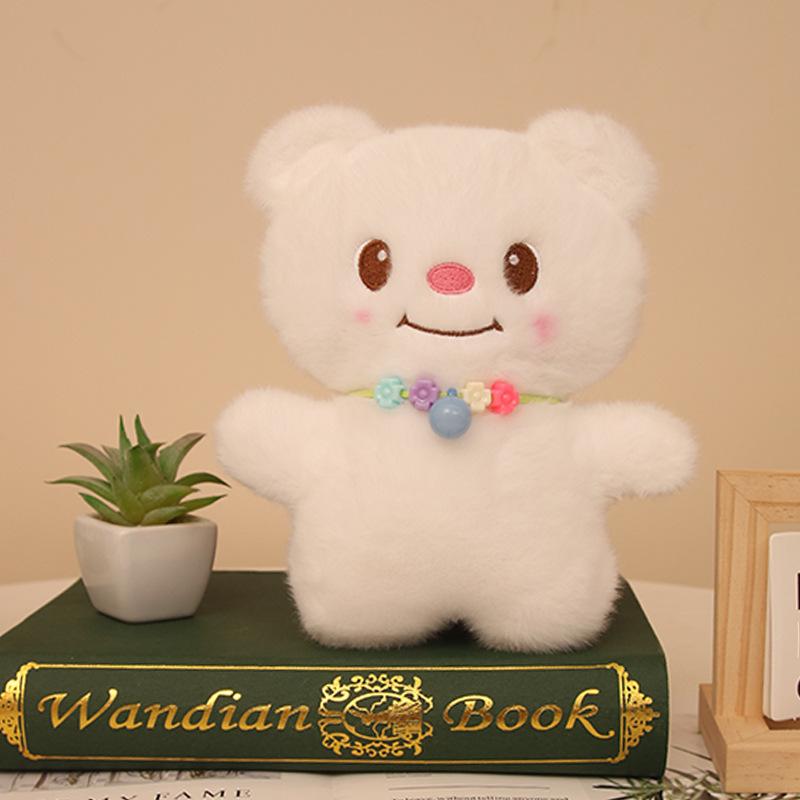 New cream necklace bear, cute birthday gift for girls and children, plush doll doll bear