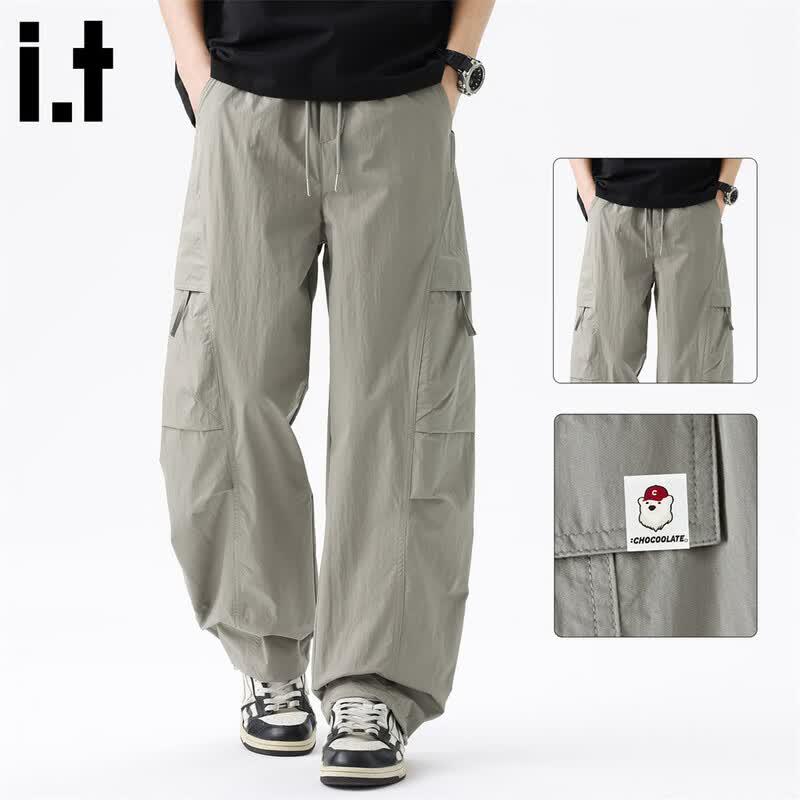 Men s Summer Ice Silk Multi-Pocket Loose Cargo Pants M