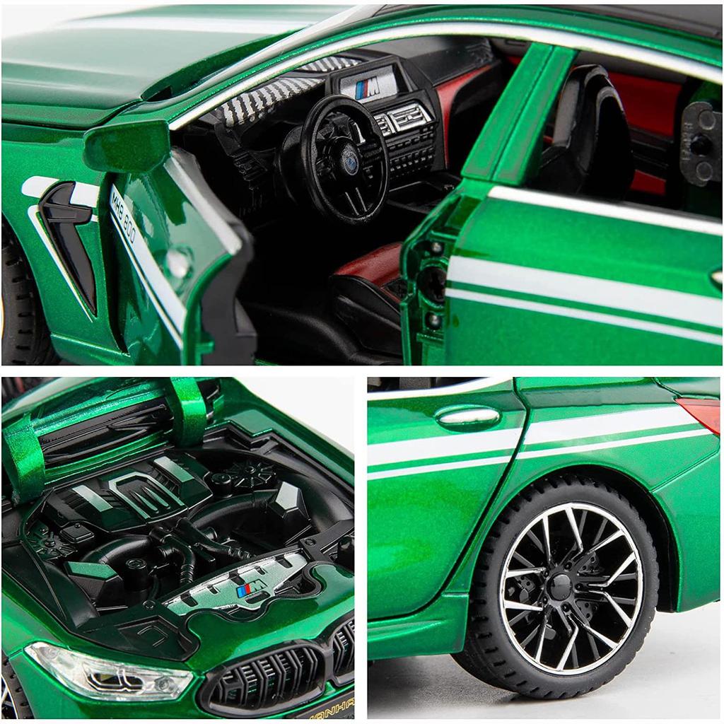 1/24-skala M8 Lekebil, Legering Diecast Race Collectible Pull Back modellbil med lyd og lett lekekjøretøy for gutter gave