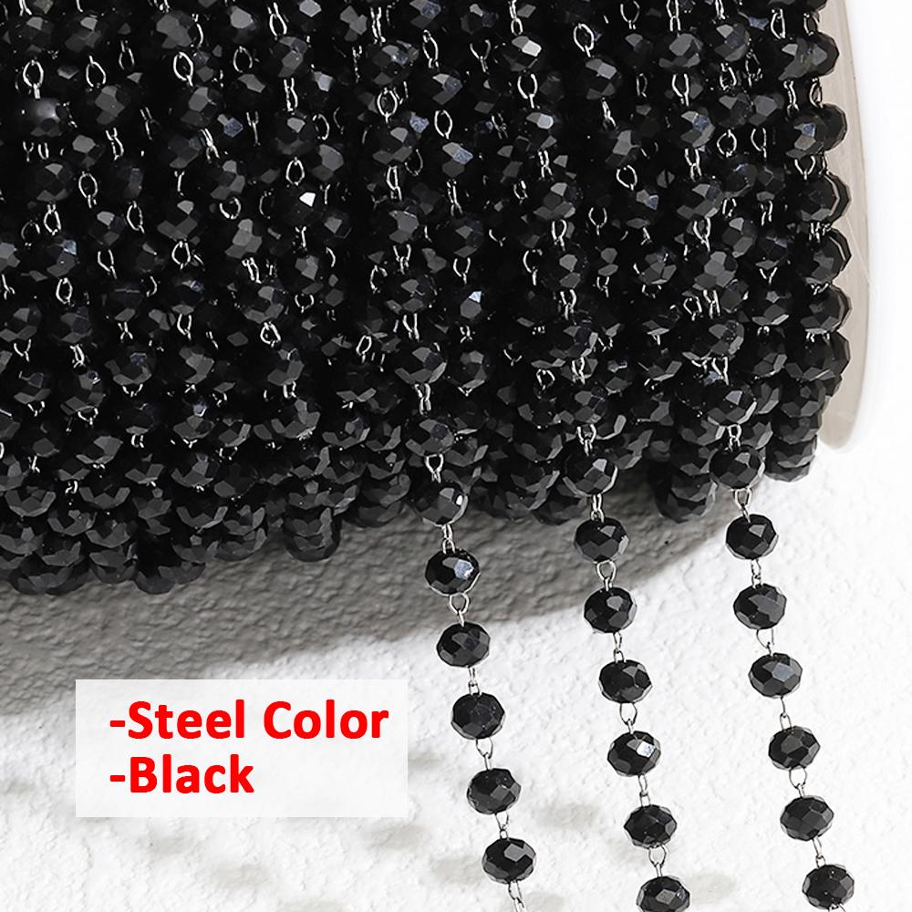

1meter Stainless Steel Gold Color Chain Crystal Stone 3.5mm Purple Bead Chains for Women Jewelry Making DIY Sweater Beaded Chain 1 meter