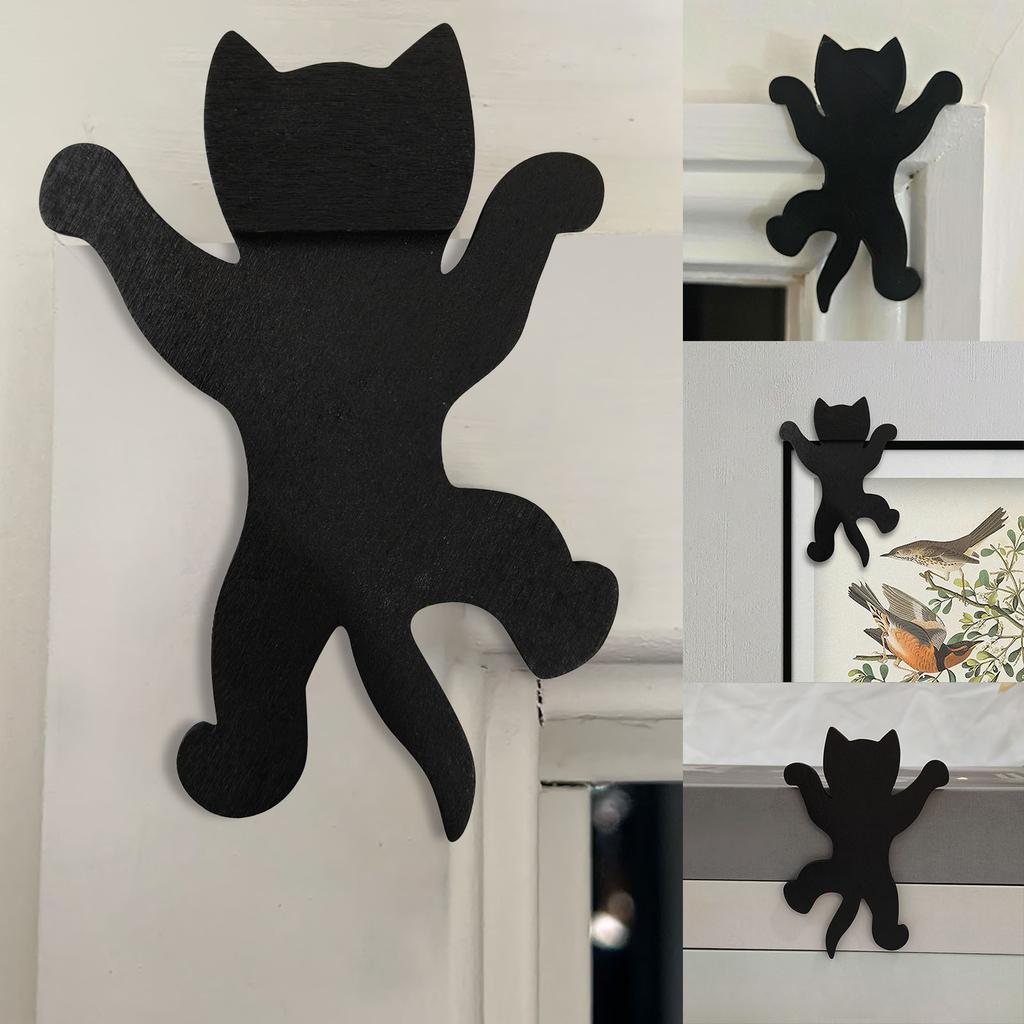 Wooden Cat Frame Wall Hanging Cute Cat Shaped Decorative Home Interior Ornament