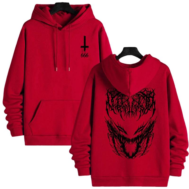 Autumn Winter Daily Casual Sporty Outwear Male Urban Fashion Top 2025 Hot Sale Men's Hooded Sweatshirt Satan 666 Printed Hoodies