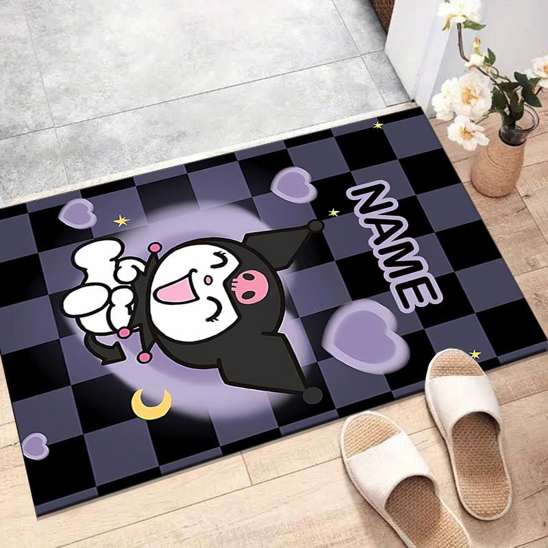 Custom Kuromi Mat Personalized Name, Polyester Washable Indoor Entryway Rug, Gift for Christmas, Easter, Thanksgiving Day