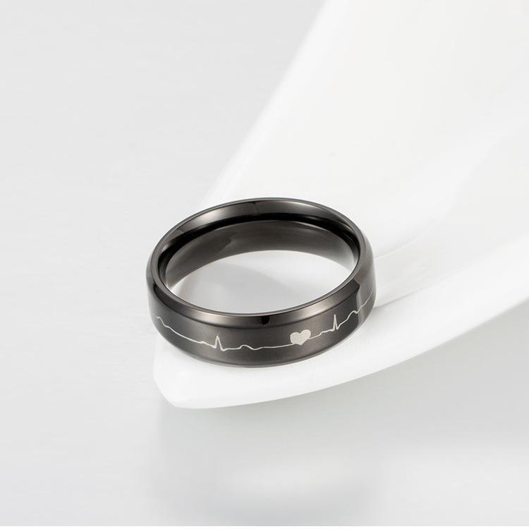 Titanium Steel Electrocardiogram Ring Korean Version Couple Ring Tail