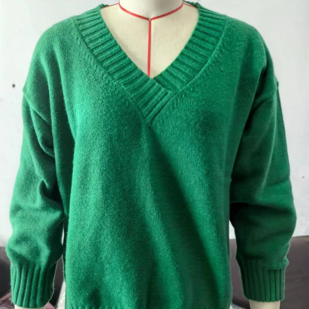 Damesmode Casual Effen Kleur Herfst Winter Lange Mouw V-Hals Losse Truien