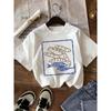 European Sizes American Retro Style Girls' T-shirt, Bread and Fish Print Short-sleeved T-shirt, Soft and Comfortable Round Neck Top