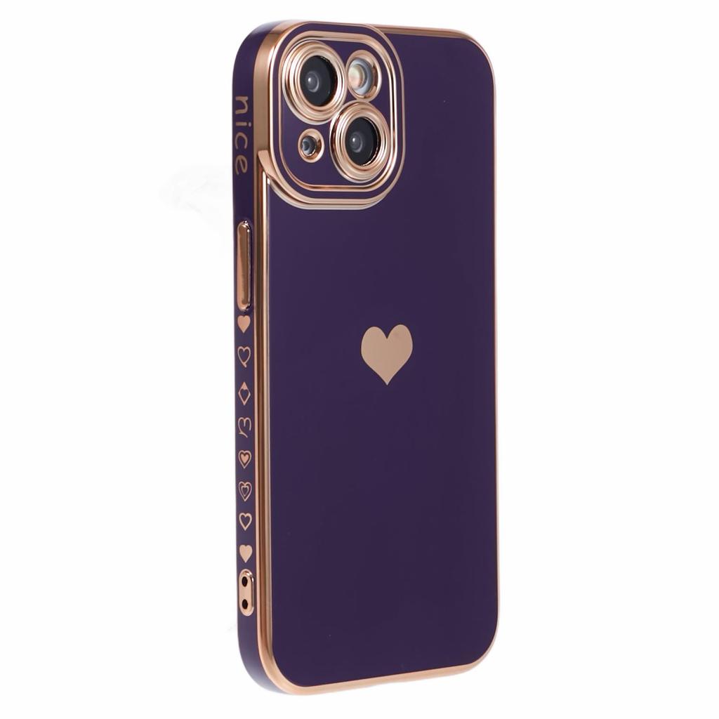 For iPhone 15 Slim TPU Case 6D Electroplating Love Heart Anti-Drop Phone Cover