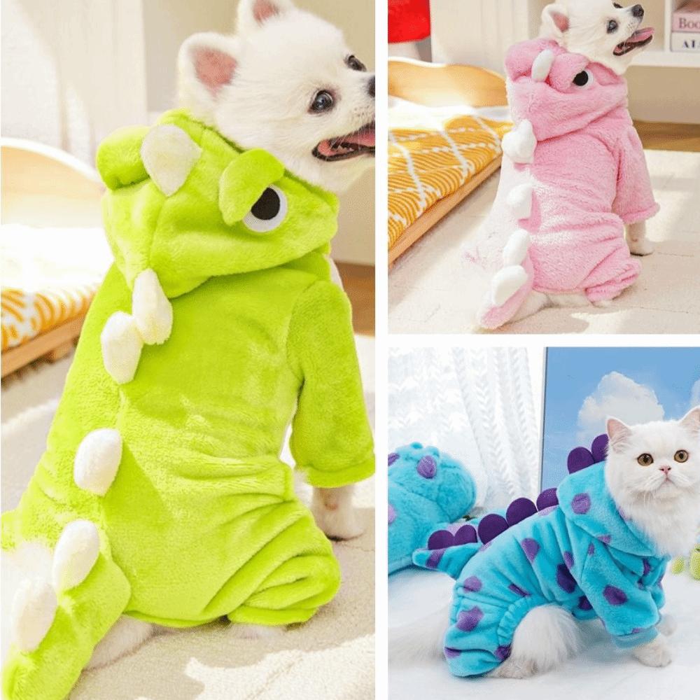 Cartoon Dinosaur Winter Pet Clothes Thickened Dog Pullover Hoodie Puppy Cat Clothing Small Dogs