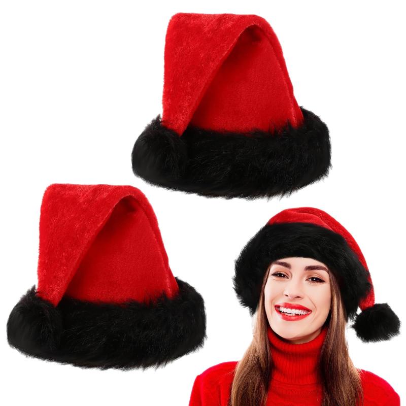 Christmas Santa Hat For Adults Xmas Holiday Hats Unisex Velvet Red Classic Fur Comfort  Year Festive Party Supplies