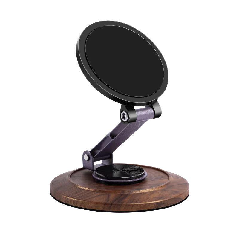 

Walnut Wood Magnetic Metal Phone Stand - Foldable Office Essential for Binge-Watching & Navigation чёрный