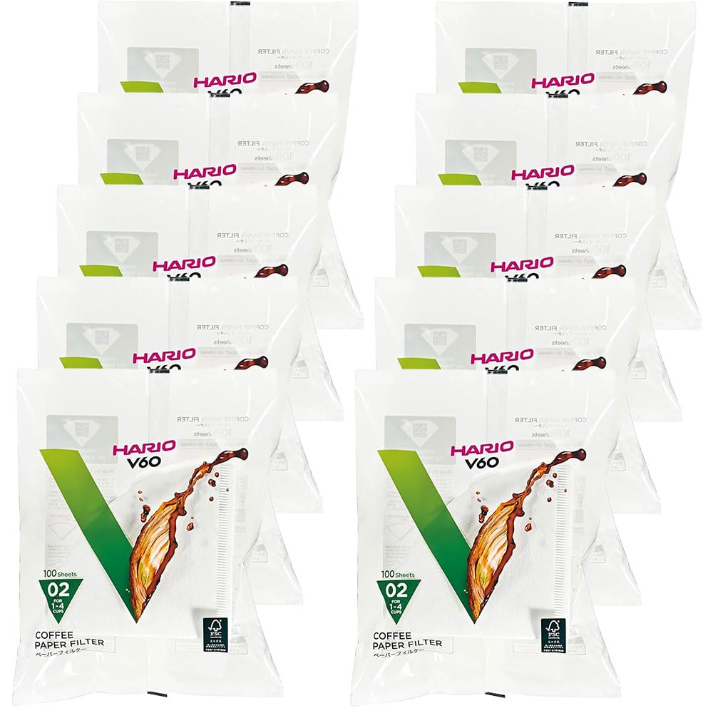 

[Pack of 10] Genuine Hario VCF-02-100W V60 Paper Filters, 02, White, for 1-4 cups, 1000 filters (100-filter packs x 10 packs) for V60 Coffee Dripper