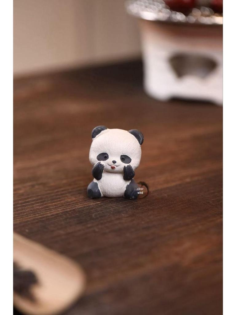 Cute Panda Yixing Purple Clay Tea Pet Ornament - Adorable Tea Table Decoration