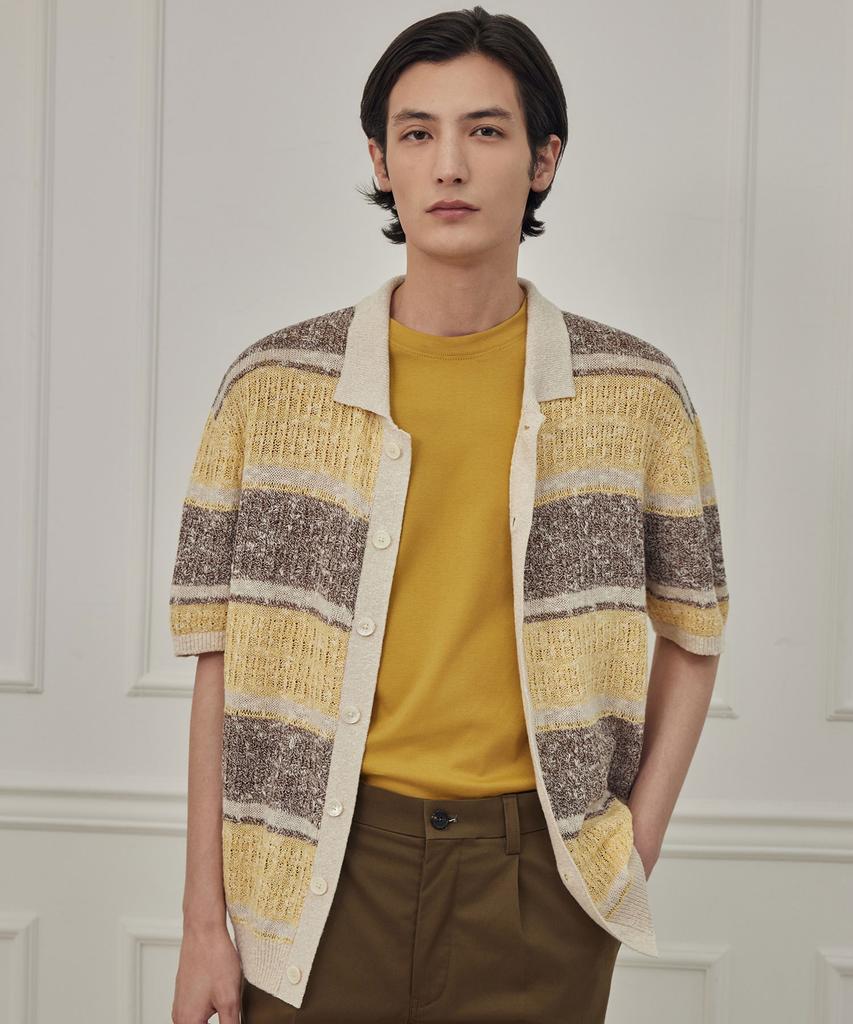 Theknitcompany Abyss Linen Sci-Fi Polo Cardigan - Tawny Yellow