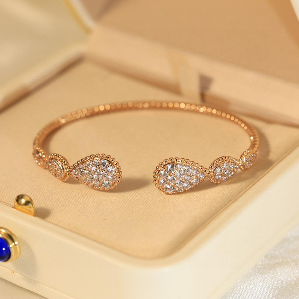 

Украшение в форме капли воды с инкрустацией бриллиантами, открытый браслет из гипоаллергенного материала, подарок на день рождения, бесплатная доставка, на каждый день, милое и романтичное розового золота