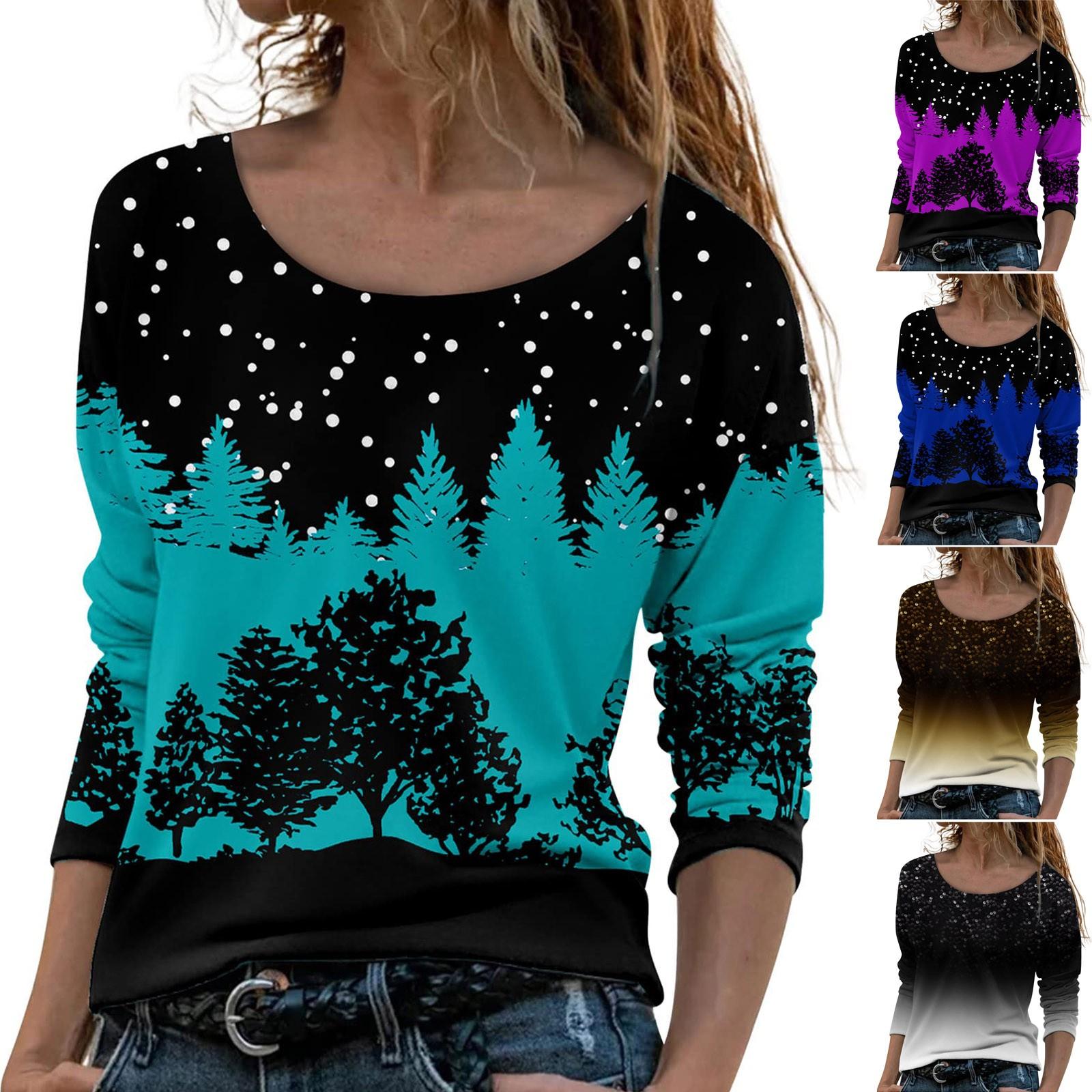 

Женский повседневный модный удобный пуловер с длинным рукавом и круглым вырезом с принтом