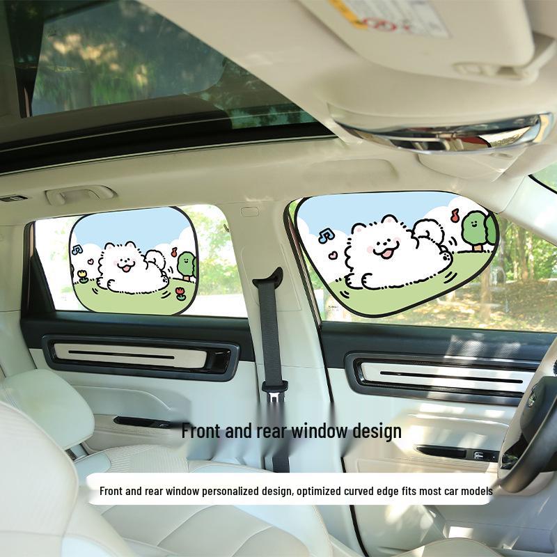 Cute Pet Cartoon Car Sun Shade: Universal Heat Insulation & Sun Protection for Front & Rear Windows with Electrostatic Adsorption.