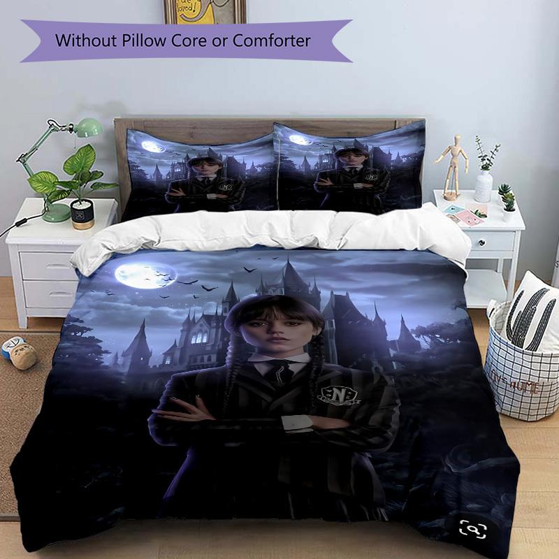 3pcs Wednesday Addams Comforter Set - Four Seasons Home High,Machine Washable Bedspread with Pillowcases (No Filling) yy250909012
