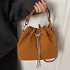Dámská jednoduchá kulatá taška se stahováním PU řetízek Crossbody Malá taška přes rameno