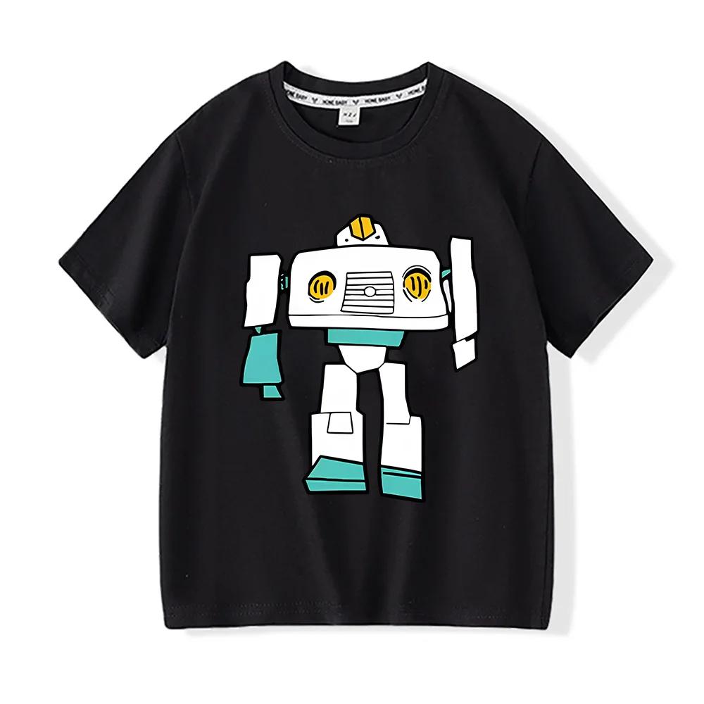 Robots Print Anime Cotton Kawaii Children T-shirt Short Sleeve Boys and Girls Tshirt Summer Tops Graphic Tee-shirt
