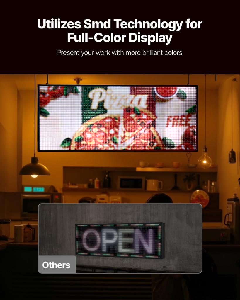 VEVOR Programmable LED Sign, P6 Full Color Flexible Digital Scrolling Panel, DIY Custom Text Pattern GIF Display Board
