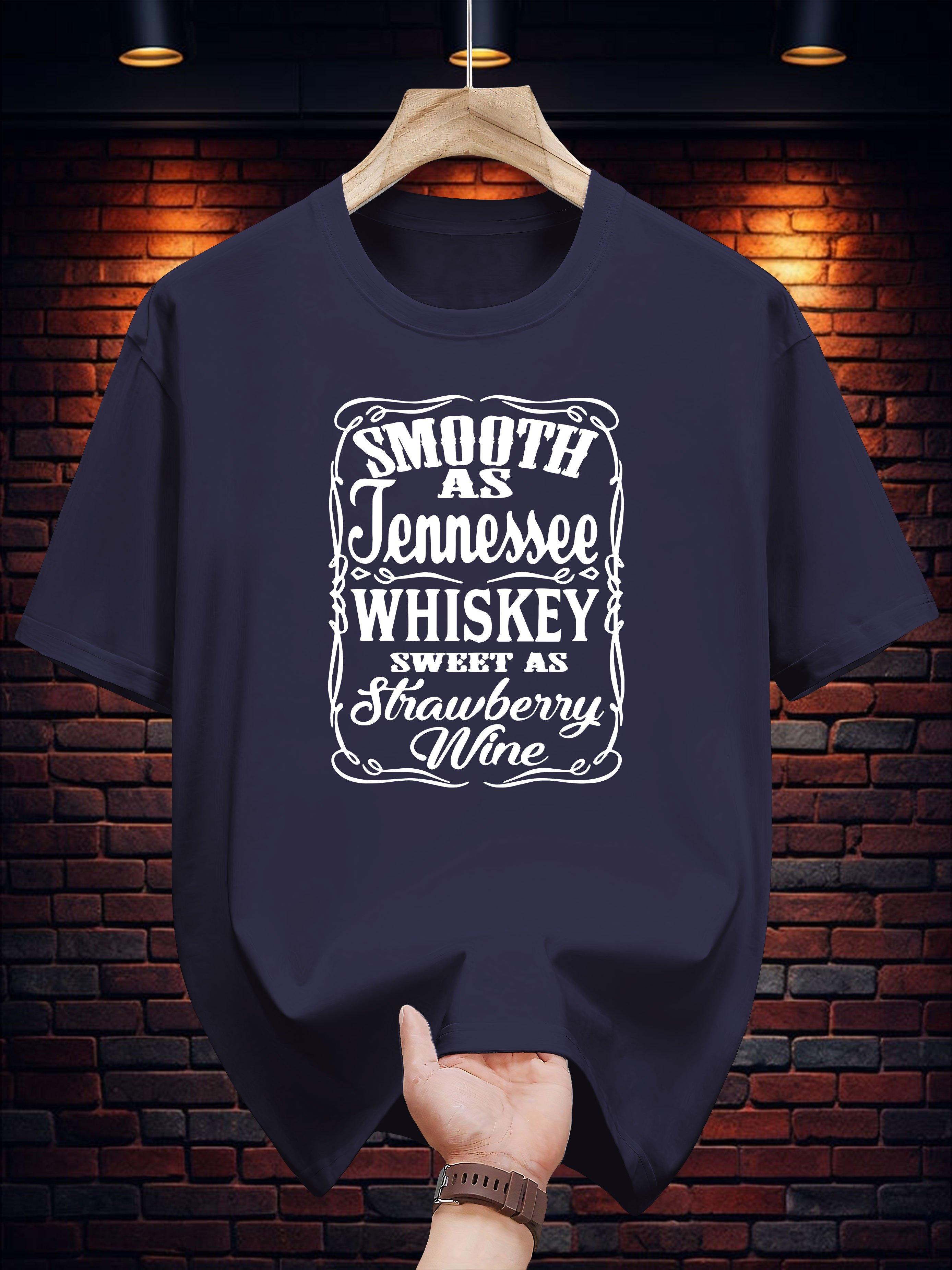 

T-shirt with Vintage Whiskey & Wine Humor Print - Black Casual Summer Tee S