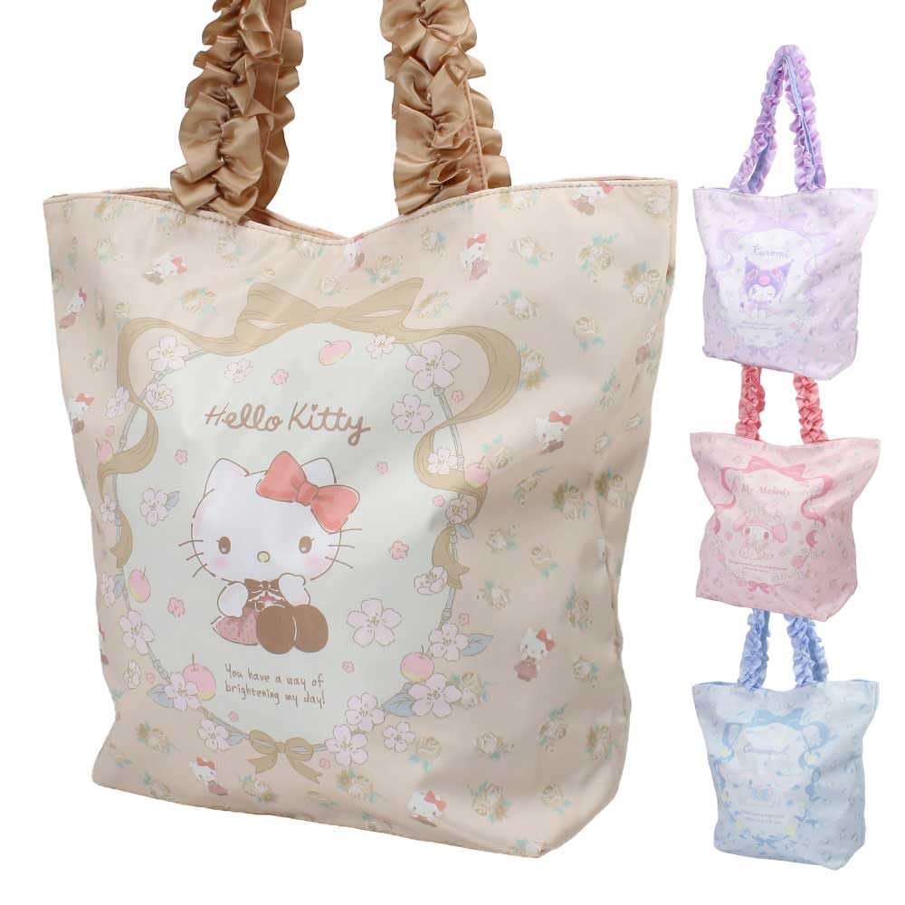 [Superb Products] Hatayama Shoji Sanrio Tote Bag with Frills, Featuring Hello Kitty, Kuromi, Cinnamoroll, and My Melody. Perfect for Commuting To