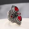 Vintage Exaggerated Boho Style Inlaid Red Zircon Large Classic Engraved Ring Women's Fine Zircon Party Favor Accessories