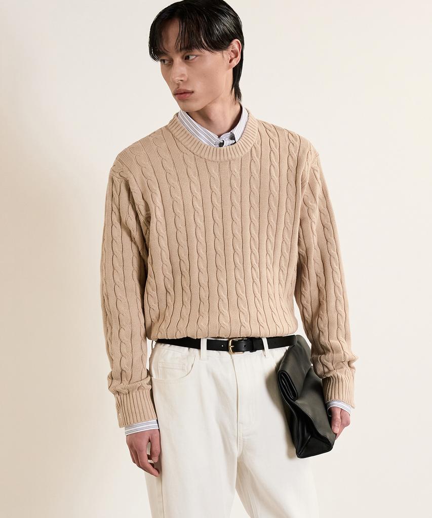 Tienjiti Cable Long Sleeves Knit Top (Tan Beige) Tnsw5E102I2
