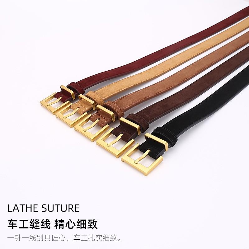 Womens Genuine Suede Leather Belt With Zinc Alloy Pin Buckle Slim 2.8cm Width Vintage Retro Style Casual Office Dating