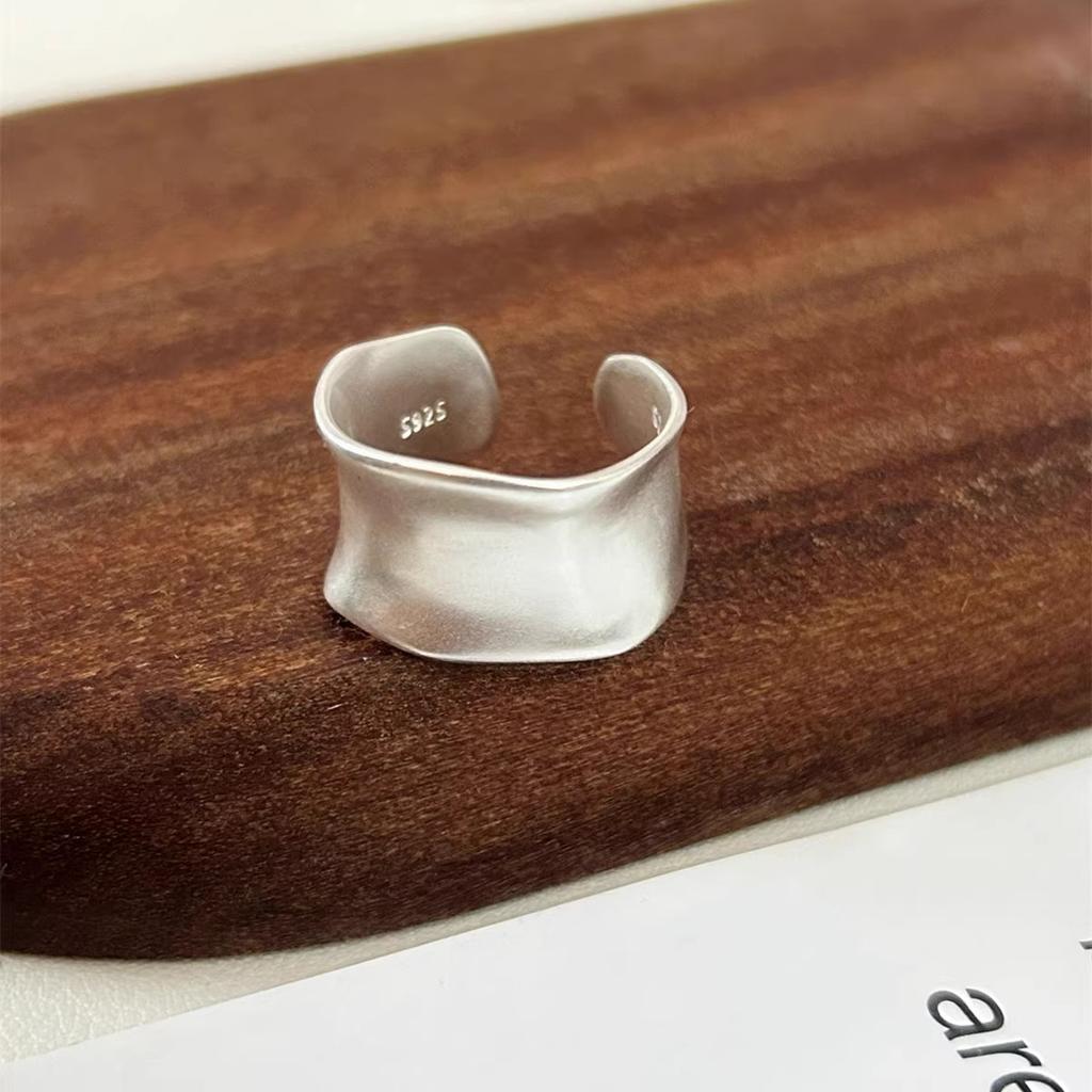 925 Silver Geometric Wave Opening Rings For Women Minimalist Irregular Adjustable Statement Jewelry Luxury Party Gift