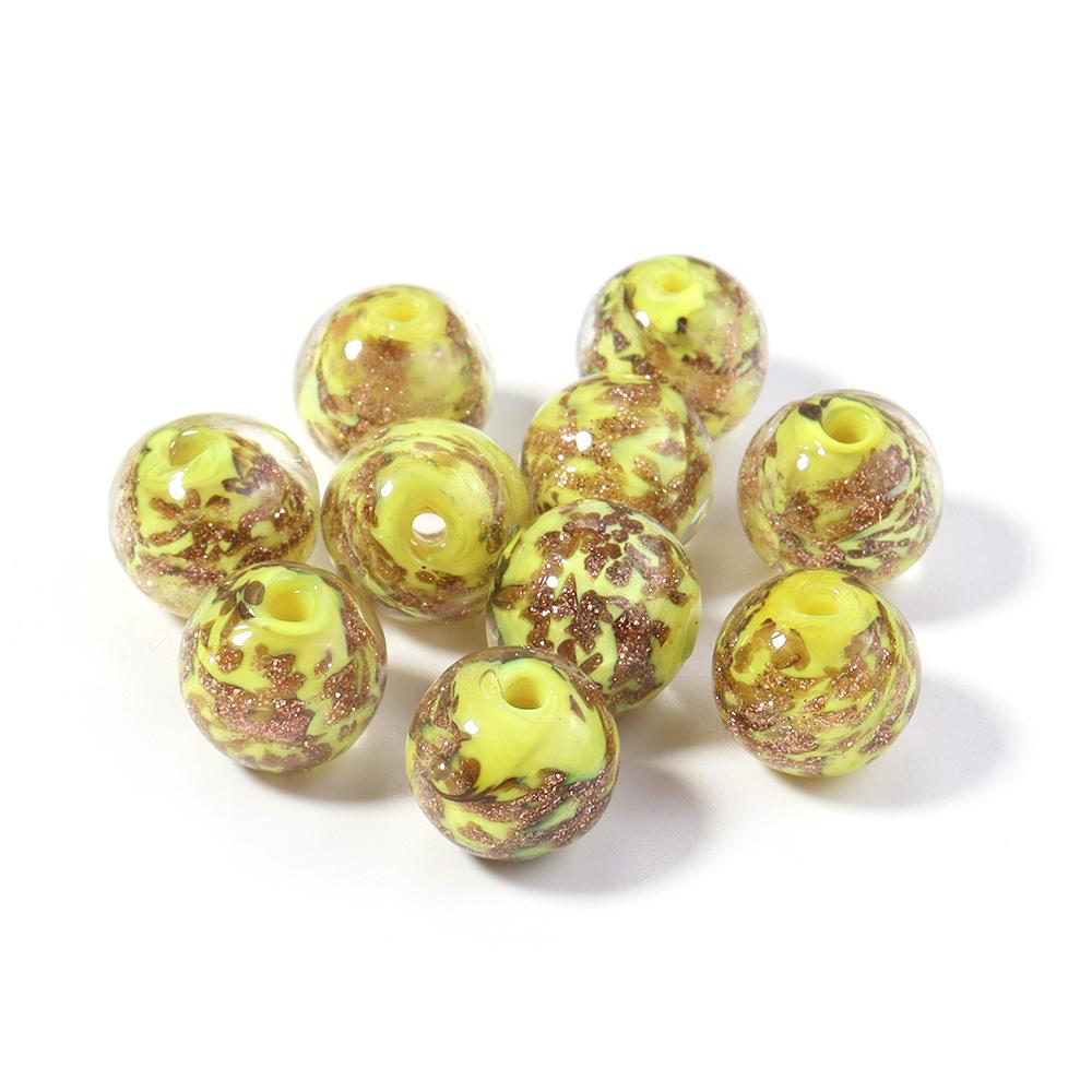 10pcs 8/10/12mm Lampwork Beads Colorful Golden Sand Glass Round Loose Beads For Jewelry Making DIY Bracelet Earrings Accessories