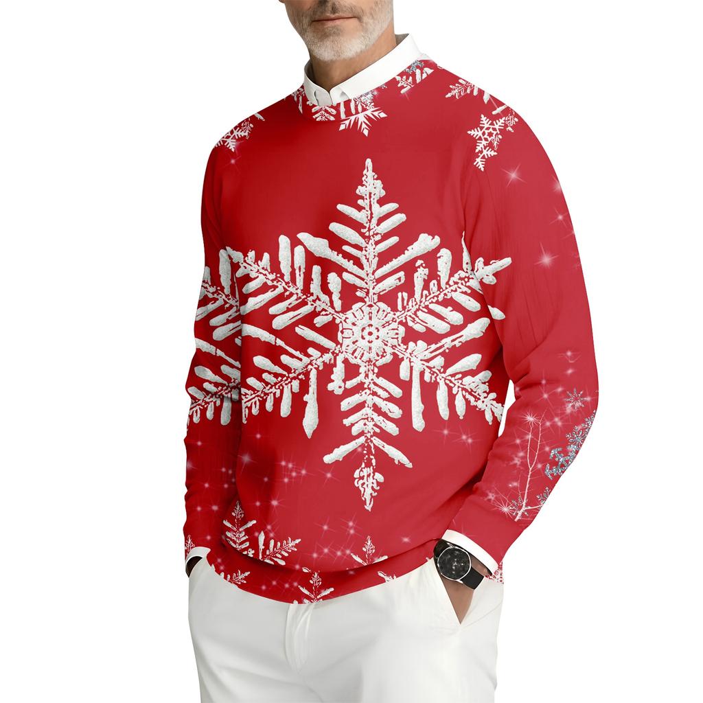 Herr Tryckt Rundhals Långärmad Ribbstickad Sweatshirt