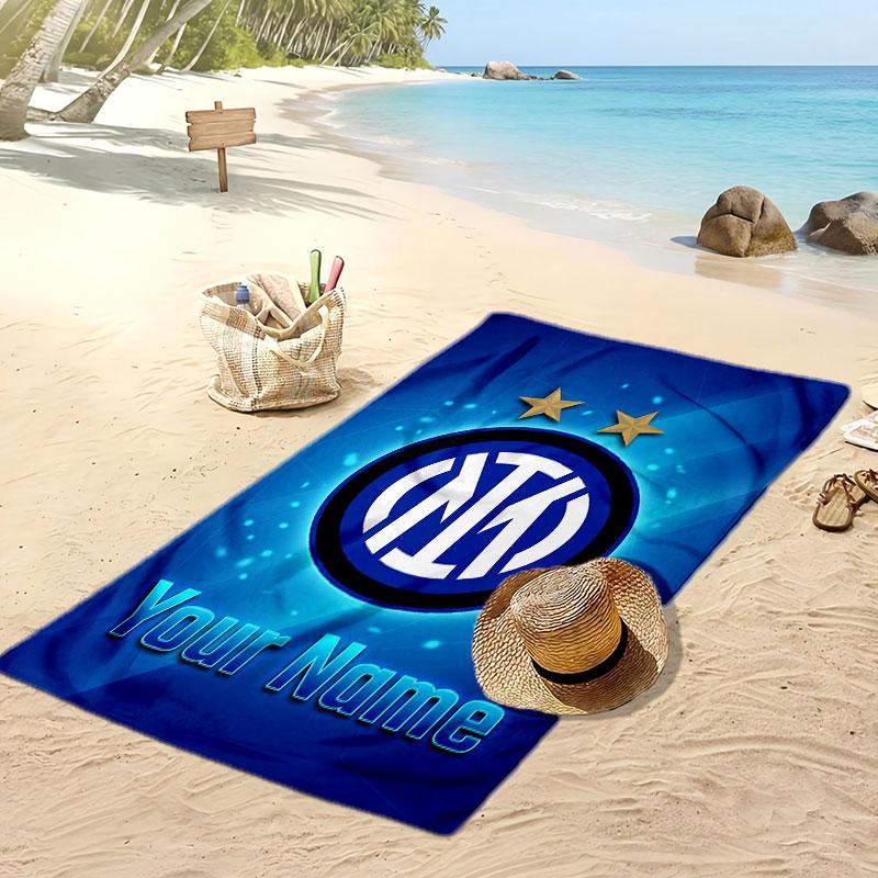 Inter Mailand Personalisiert Bedrucktes Strandtuch Fußballlogo Unterstützung Benutzerdefinierter Name Text Absorptionsfähiges Handtuch Für Sport Reisen Besonderes Geschenk