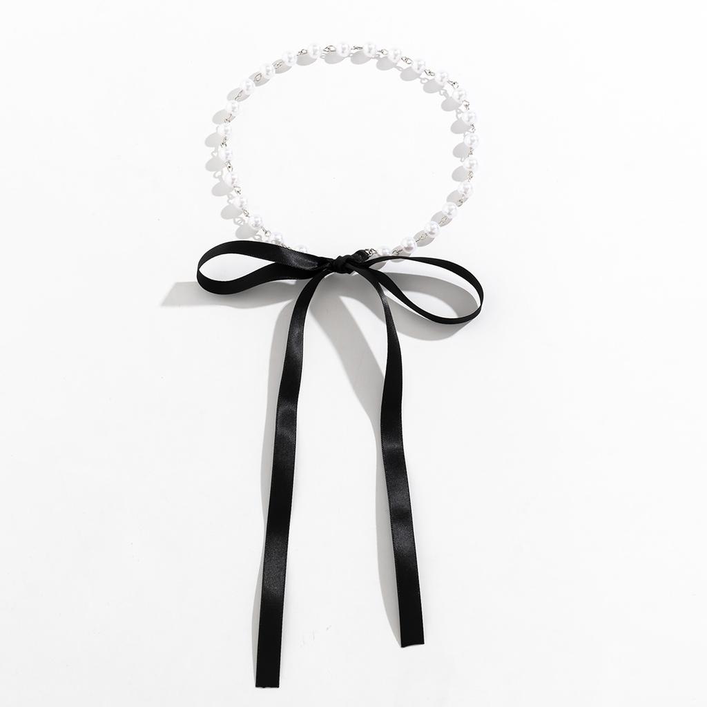 Accessories, Vintage Long Bow Collarbone Chain Neck Chain DIY Lace Up Ribbon Pearl Necklace Women