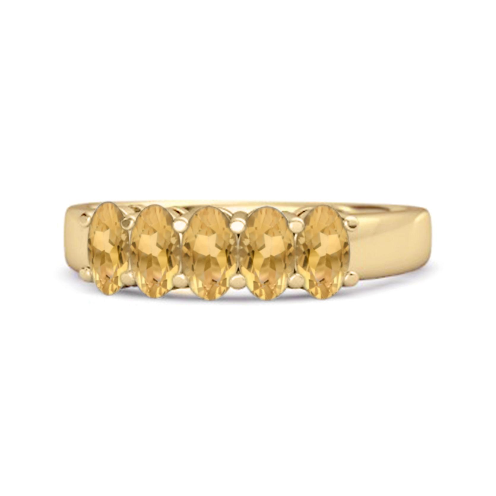 Citrine 5- 925Stone Eternity Band Ring - 925 Sterling Silver Gold Vermeil 10