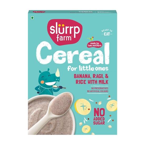 Slurrp Farm No Added Sugar Instant Cereal | Ragi, Rice and Banana with Milk | Free Mango Cereal Trial Pack | 200g + Free 50g