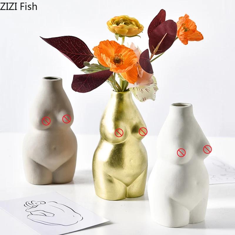 Resin Vases Body Art Bust Statue Flower Insert Ornaments Frosted Porcelain Crafts Creativity Vase Desk Decor Home Decoration