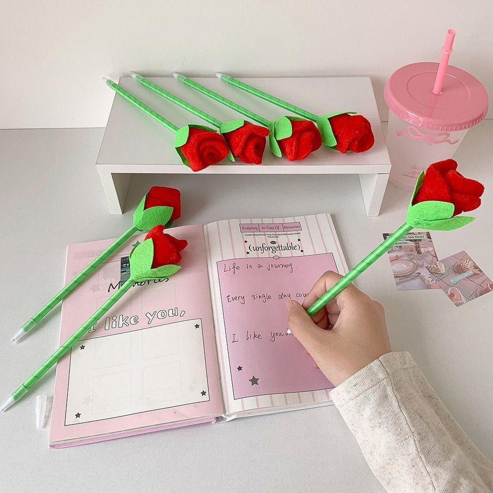 Smooth Writing Cute Cartoon Design Pens Valentine's Day Stuffed Rose Pens  Office Supplies