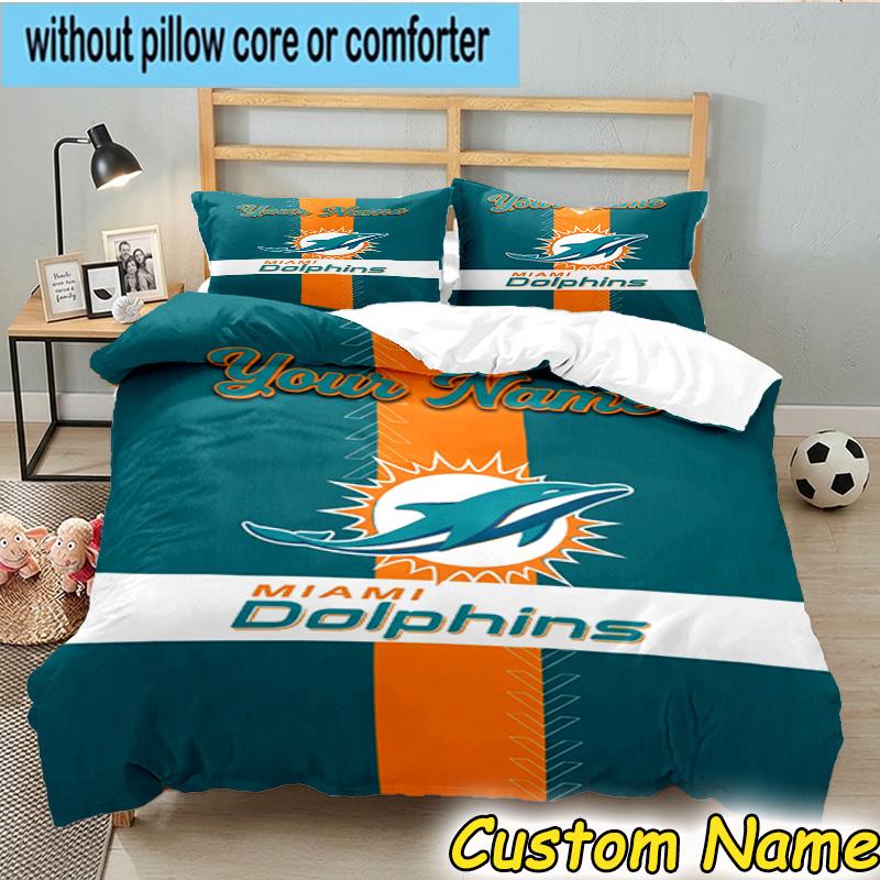 3pcs Custom Name Dolphins Team Bedding Set Includes 1 Duvet Cover & 2 Pillowcases for All Seasons Dormitory Home Decor Christmas gifts