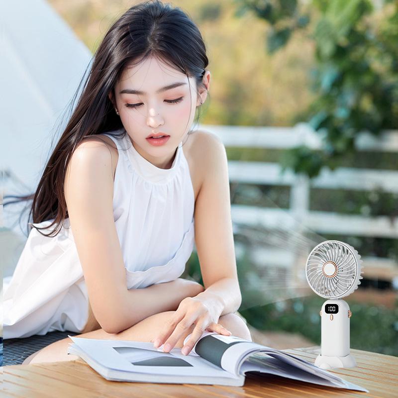 Portable Mini Handheld Fan with Digital Display, Foldable & Compact for Office or Student Use