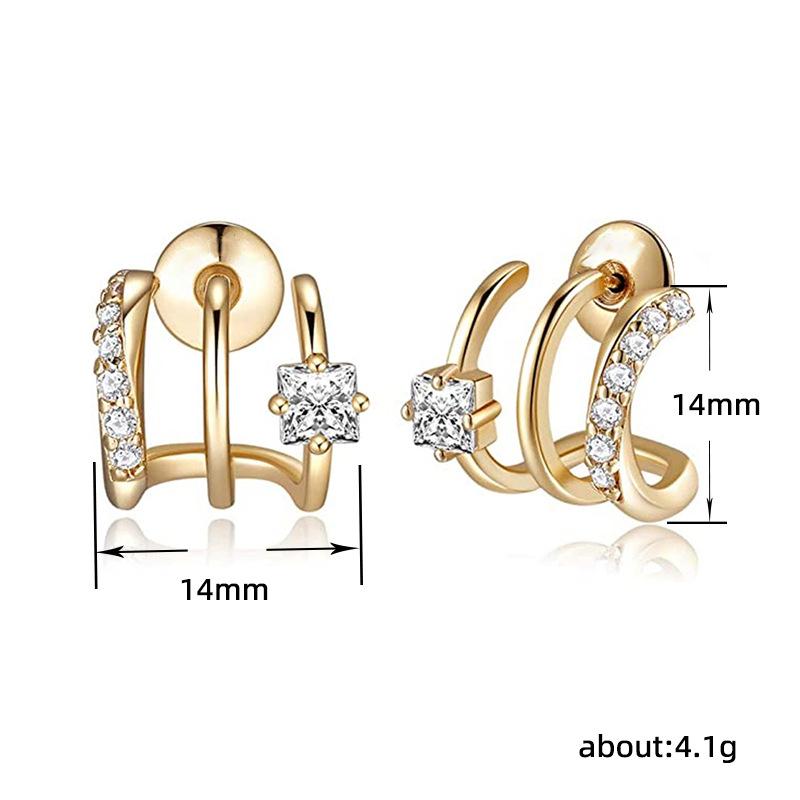 Dot Diamond Zircon Internet Celebrity Exquisite Personalized Stud Earrings, Three-Claw Curved Line Earrings, Classic Commuting High Sense