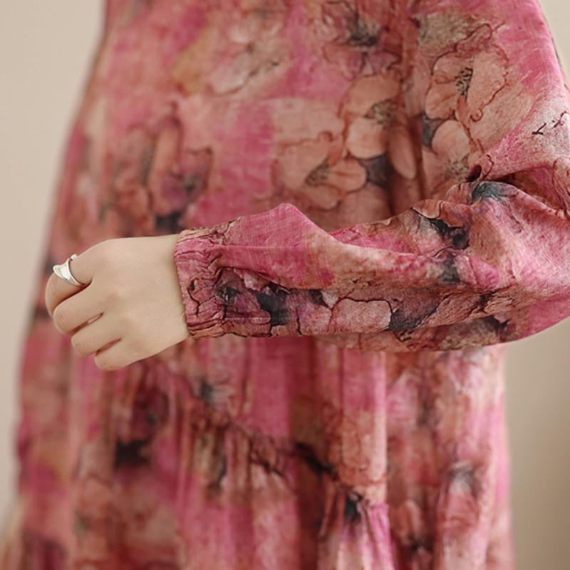 DIMANAF New 2026 Women Plus Size Spring Summer Vintage Long Dress Loose Oversize Long Sleeve Maxi Floral Print