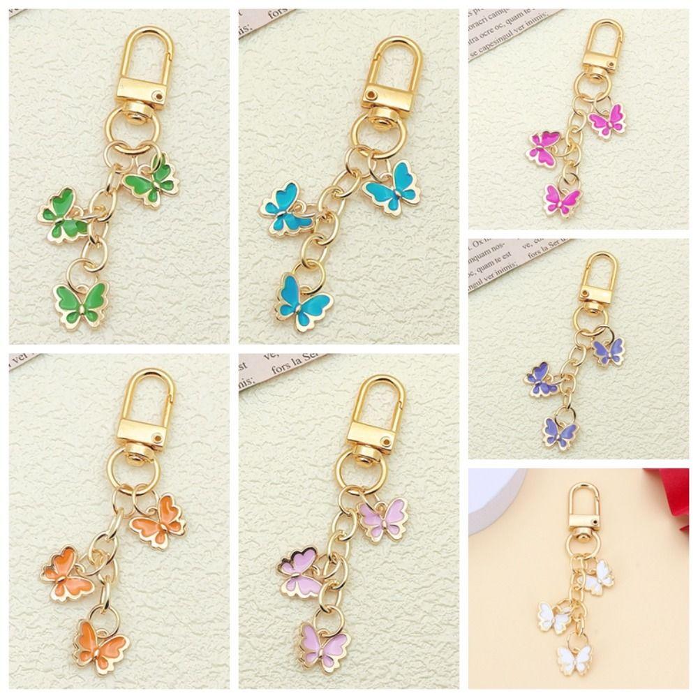 7PCS Ornaments Rhinestone Butterfly Keychain Pendant Key Ring Sweet Crystal Bow Key Chain Key Decor