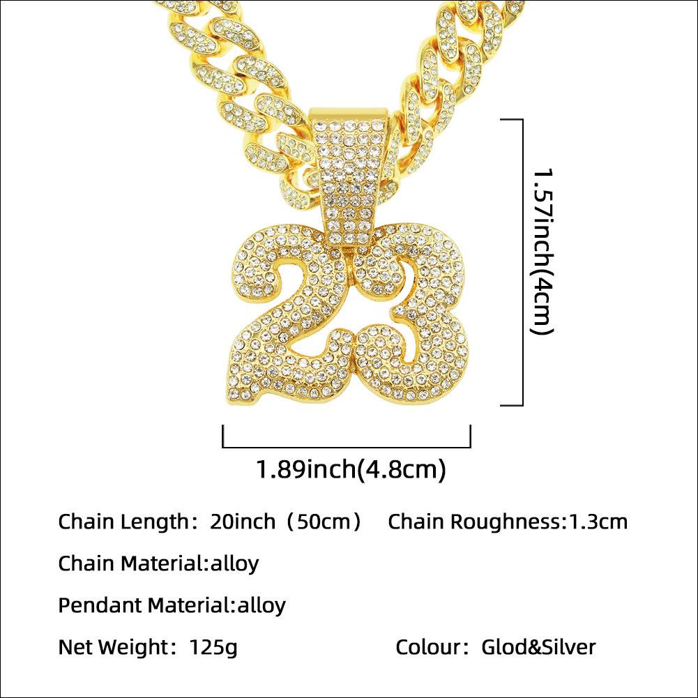 Men's Hip Hop Diamond-Studded '23' Pendant Necklace with Cuban Chain