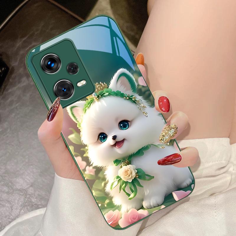 Cățeluș Drăguț Verde Pentru Xiaomi 14 Ultra 13 Lite Redmi Note 13 11 Pro 12 Plus Poco X6 3 Pro F4 6 GT Carcasă Telefon din Sticlă Călită